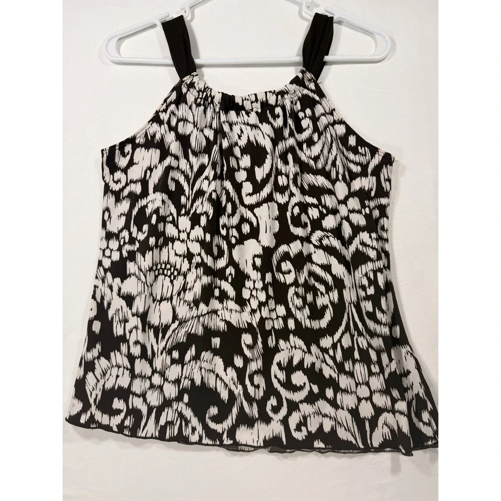 IZ Byer‎ Tank Top Women Medium Brown White Excellent Ikat Damask Turquoise Boho